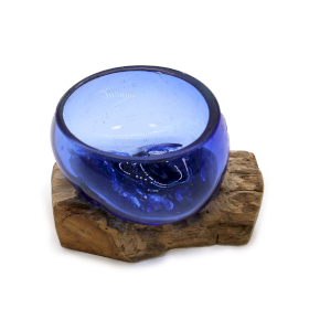 Mini Bol Bleu en Verre Fondu sur Bois