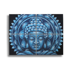 Bouddha Mandala Bleu Détail Brocart - 30x40cm x 4