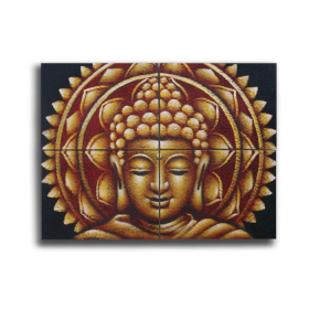 Bouddha Mandala Doré Détail Brocart - 30x40cm x 4