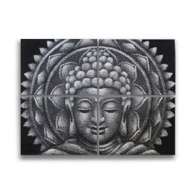 Bouddha Mandala Gris Détail Brocart - 30x40cm x 4