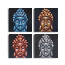 Lot de 4 Têtes de Bouddha Détail Sable - 40x40cm