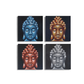 Lot de 4 Têtes de Bouddha Détail Sable - 30x30cm