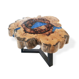 Table Basse en bois de Tamarin et Résine - Bleu Ciel