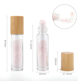 10x Flacon Roll-on Huile Essentielle & Pierres Précieuses - Quartz rose - Bouchon en bois