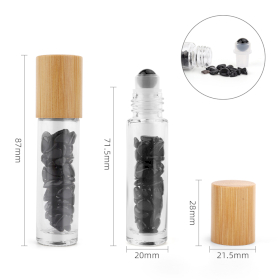 10x Flacon Roll-on Huile Essentielle & Pierres Précieuses  - Tourmaline Noire - Bouchon en bois