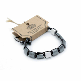 3x Bracelets Shamballa Hématite Magnétique - Cuboïdes Jaspe Blanc