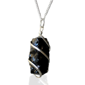 Collier de Pierres Précieuses Enveloppées en Cascade - Onyx noir brut