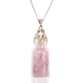 Collier de Pierres Précieuses en Bouteille - Quartz rose