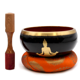 Ensemble Bols Chantants Bouddha - Grand - Noir/Orange 14cm