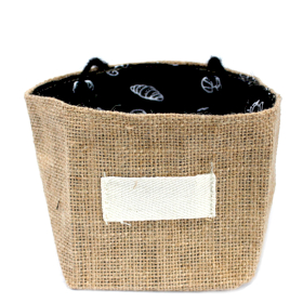 6x Sac Cadeau en Coton & Jute Naturelle - Doublure Noire - Moyen