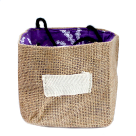 6x Sac Cadeau en Coton & Jute Naturelle - Doublure Lavande - Moyen