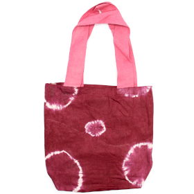 Sac en Coton Naturel Tie-Dye (8 oz) - 38x42x12cm - Anneaux Bordeaux - Anse Rose