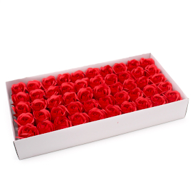 50x Fleurs de Savon Artisanales - Rose Moyenne  - Rouge Avec Bord Noir