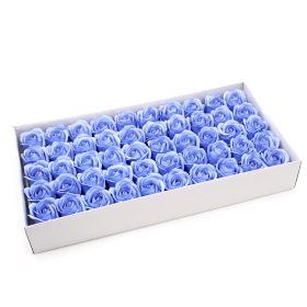 50x Fleurs de Savon Artisanales - Rose Moyenne  - Bleu avec Bord noir