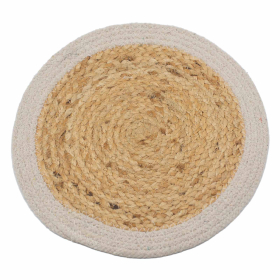 4x Set de Table Naturel - Jute & Coton 30cm - Bordure Ivoire