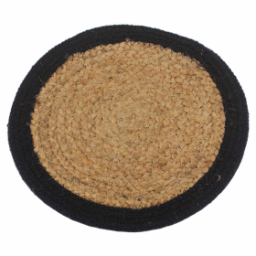 4x Set de Table Naturel - Jute & Coton 30cm - Bordure Noire