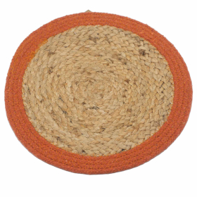 4x Set de Table Naturel - Jute & Coton 30cm - Bordure Terre cuite