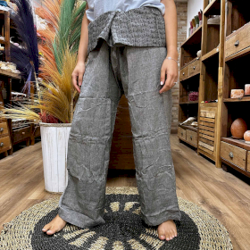 Pantalon de Yoga & Festival  - Pêcheur Thaïlandais Mandala Mantra sur Gris