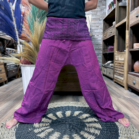 Pantalon de Yoga & Festival  - Pêcheur Thaïlandais Mandala Mantra sur Violet