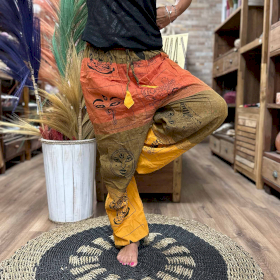 Pantalon de Yoga & Festival  - Taille Haute  Imprimés Himalaya - Orange