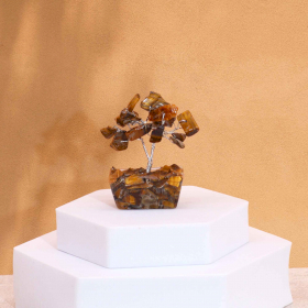 12x Mini Arbre de Pierres Précieuses sur Base d\'Orgonite - Œil du Tigre (15 pierres)