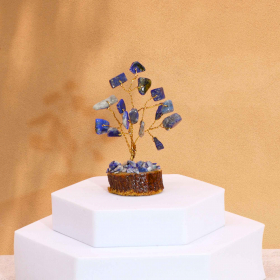 12x Mini Arbre en Pierres Précieuses sur Socle en Bois - Sodalite (15 pierres)