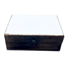 Boîte Moyenne en Bois Recouverte de Céramique - 15x10x6cm - Blanc