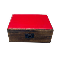 Boîte Moyenne en Bois Recouverte de Céramique - 15x10x6cm - Rouge