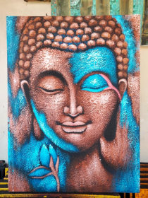 Peinture Bouddha – Fleur Bronze & Bleue