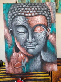 Peinture Bouddha – Fleur Argent & Or Rose