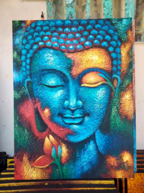 Peinture Bouddha – Fleur Bleue & Dorée