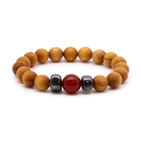 3x Bracelet Chakra Racine en Bois de Cèdre et Jaspe Rouge