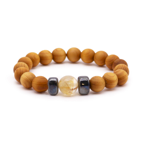 3x Bracelet Chakra du Plexus Solaire en Bois de Cèdre avec Citrine