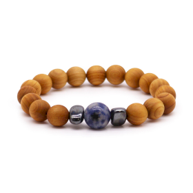 3x Bracelet Chakra de la Gorge en Bois de Cèdre avec Sodalite