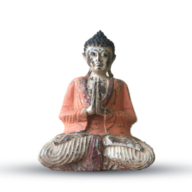 Statue de Bouddha Vintage Sculptée à la Main  Orange - 30cm - Bienvenue