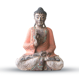 Statue de Bouddha Vintage Sculptée à la Main  Orange - 40cm - Transmission de l\'enseignement