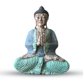 Statue de Bouddha Vintage Sculptée à la Main  Bleu Menthe - 40cm - Bienvenue