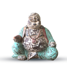 Statue de Bouddha Vintage Sculptée à la Main  Menthe - 40cm - Happy Buddha