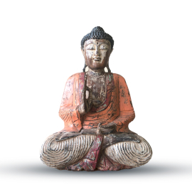 Statue de Bouddha Vintage Sculptée à la Main Orange - 60cm - Transmission de l\'enseignement
