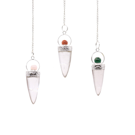 3x Pendules Cone Cristal de roche  & Anneau argenté