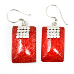 Boucle d\'oreille argent 925 Imitation corail - Rectangulaire