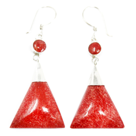 Boucle d\'oreille argent 925 Imitation corail - Triangle