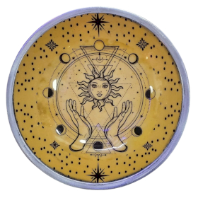 Plateau d\'Offrande Émaillé à Trois Pieds – Motif Mains et Soleil
