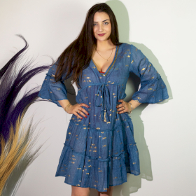 (M/L) Robe Nomad Sari Collection On the Med – Motif Poisson Bleu Mer et Doré