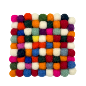 Sous-Verres Carré en Boules de Feutre - 10 cm Multicolores (lot de 4)