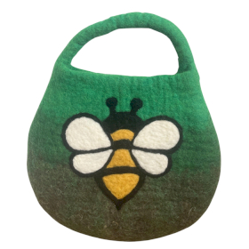 Sac Abeille en Laine Feutrée à l\'Eau - Anse avec Fermeture Magnétique - Tons Verts de Jardin