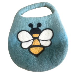 Sac Abeille en Laine Feutrée à l\'Eau – Anse avec Fermeture Magnétique – Tons Bleu-Vert