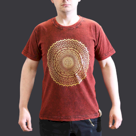 T-shirt Délavé à la Pierre Taille S – Mandala – Bordeaux