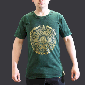 T-shirt Délavé à la Pierre Taille S - Mandala - Vert