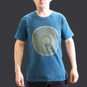 T-shirt Délavé à la Pierre Taille S - Mandala - Bleu